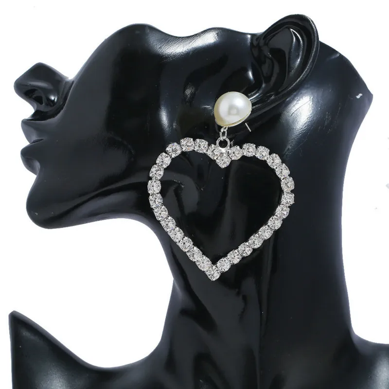 Fashion Geometric Imitation Pearl Earrings For Women Temperament Silver Color Love Rhinestones Exaggeration Drop 2020 | Украшения и