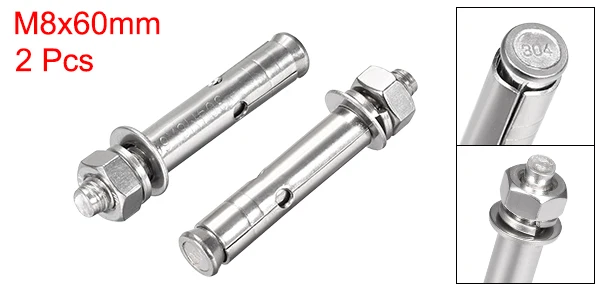 M8x60mm 2Pcs Uxcell 1/2/4 шт. болт расшрения M6x50/M6x60/M6x80/M8x60/M8x80/M10x100mm 304 Нержавеющая сталь внешний шестигранник гильзовый анкер - Цвет: M8x60mm 2Pcs