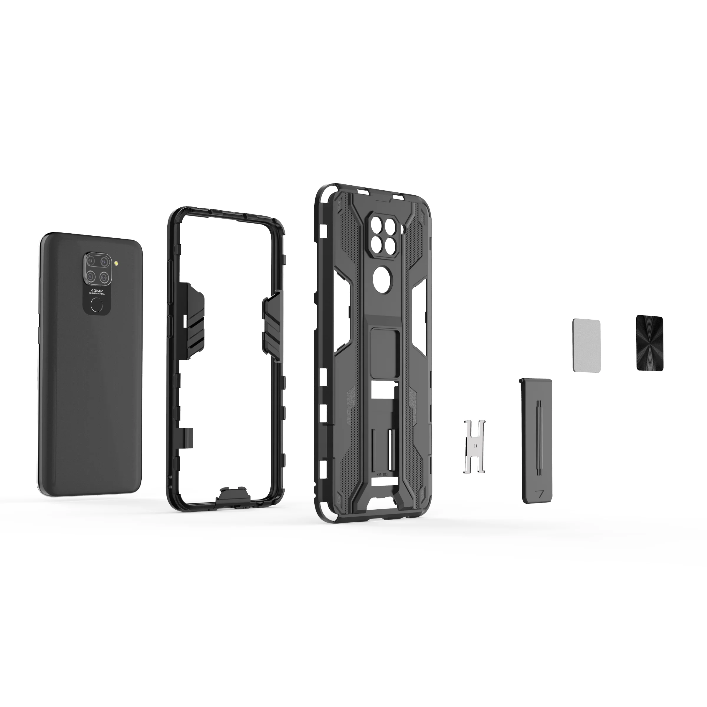 Luxury Bracket Armor Metal Magnetic Protector Phone Case For Xiaomi Redmi Note 9 Pro 9S Max Shockproof Invisible PC Back Cover
