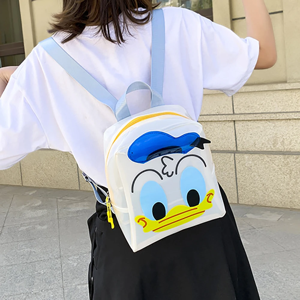 Disney Minnie Mouse Cartoon Printing Backpack Bags For Women Fashion Donald Duck Handbags Girls Transparent Shoulder Package New