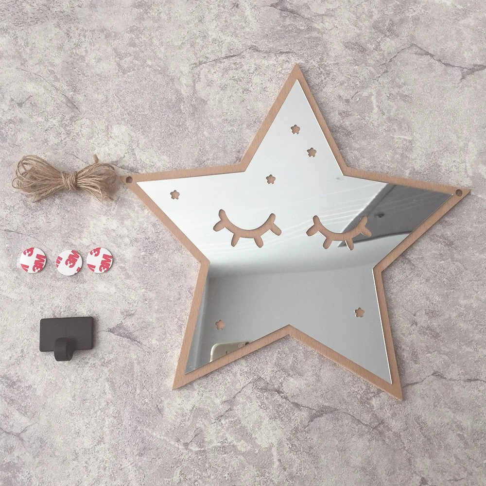 28x26cm Wood Grain Three-dimensional Mirror Wall Stickers DIY Can Be Hang Kindergarten Children's Room Star Decorative | Дом и сад