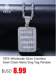 TBTK Iced Out белый квадратный багет Кластерные цепи ожерелье мужские модные подвески ювелирные изделия серебро хип-хоп шикарное тяжелое ожерелье