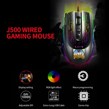 

HXSJ J500 USB Wired Gaming Mouse RGB Gaming Mouse with Display Screen Six Adjustable DPI for Desktop Laptop Gaming Computer