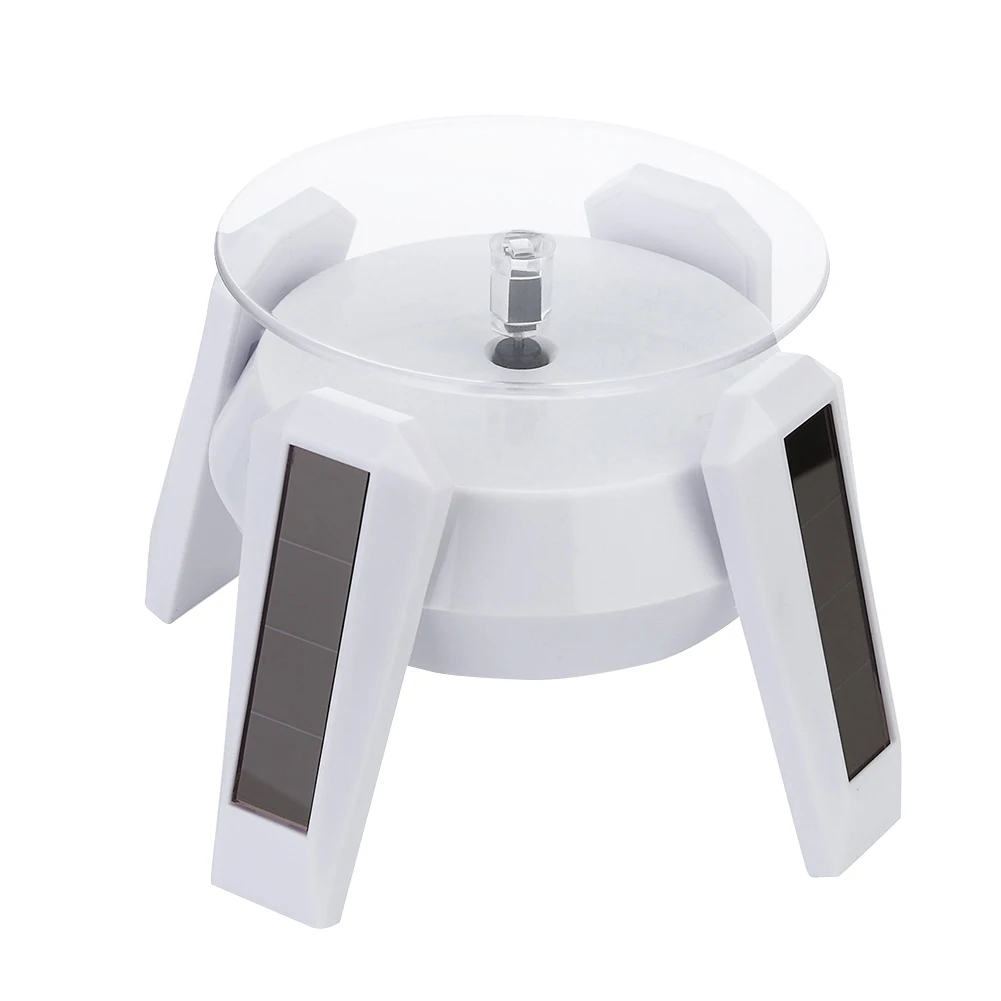 

Solar Powered Ring Box Jewelry Display Stand Holding LED Light Earring Home Watch Necklace 360 Degree Rotating Phone Store