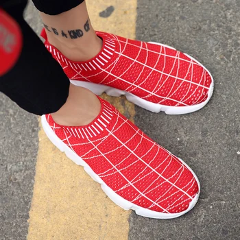 

AURONET Men Casual Shoes Air Mesh Beathable Sock Shoes Designer Summer Striped Men Sneakers Slip-On Footwear tenis masculino