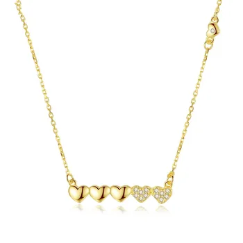 

Good S925 Sterling Silver Necklace 18K Real Gold Electroplated Korean-Style Small Clear Heart Clavicle Necklace Pendant