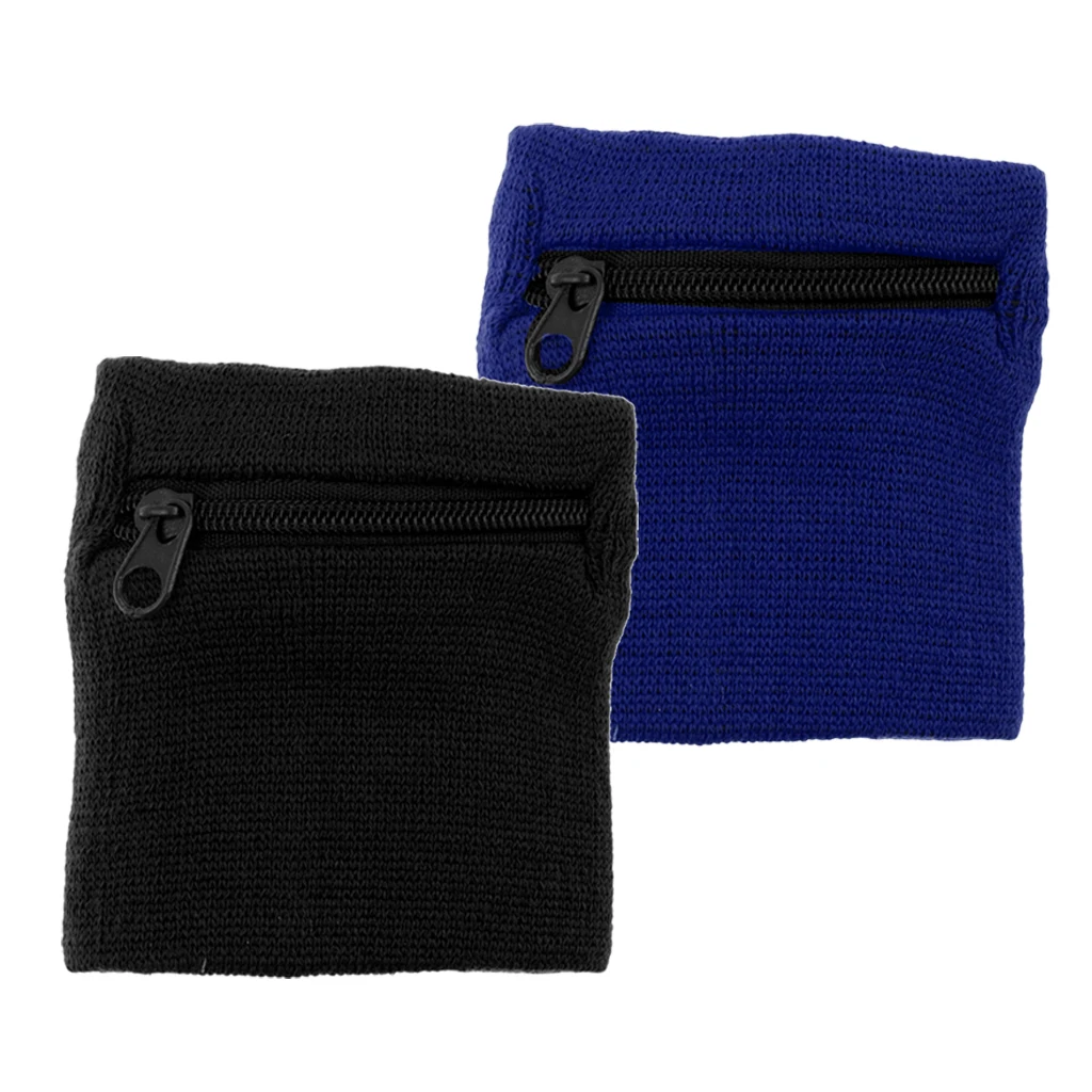 (Pack of 2) Unisex Sweatbands Outdoor Sports Running Wrist Band Wallet with Zipper Pocket