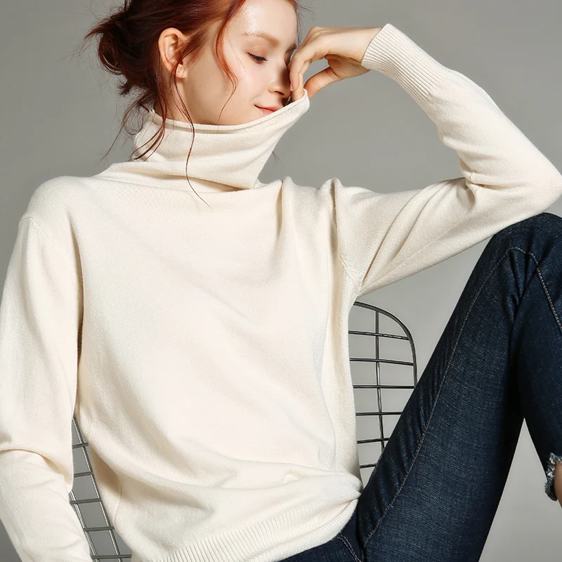 

2020 autumn and winter new women's sweaters solid color long-sleeved thread pile collar multi-color optional cashmere sweater
