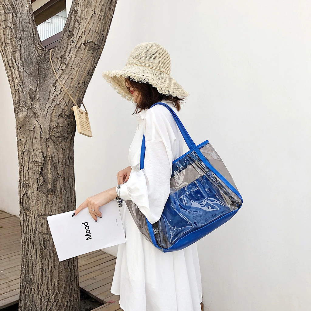 Clear Transparent PVC Shoulder Bags Women Candy Color Jelly Bags Purse Handbags Beach Travel Crossbody Shopping Totes 821