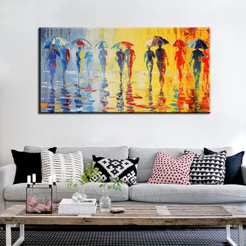 

60x120cm-Umbrella Rain Pedestrian Oil Painting Canvas Painting Posters and Prints Wall Pictures for Living Room Wall Art Pictur