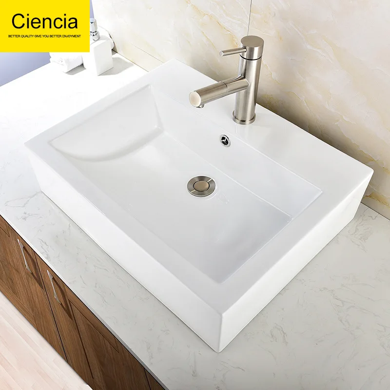 

Ceramic Overflow Hole Table Basin Balcony Wash Basin Hotel Toilet Wash Basin Rectangular Perforated Wash Basin