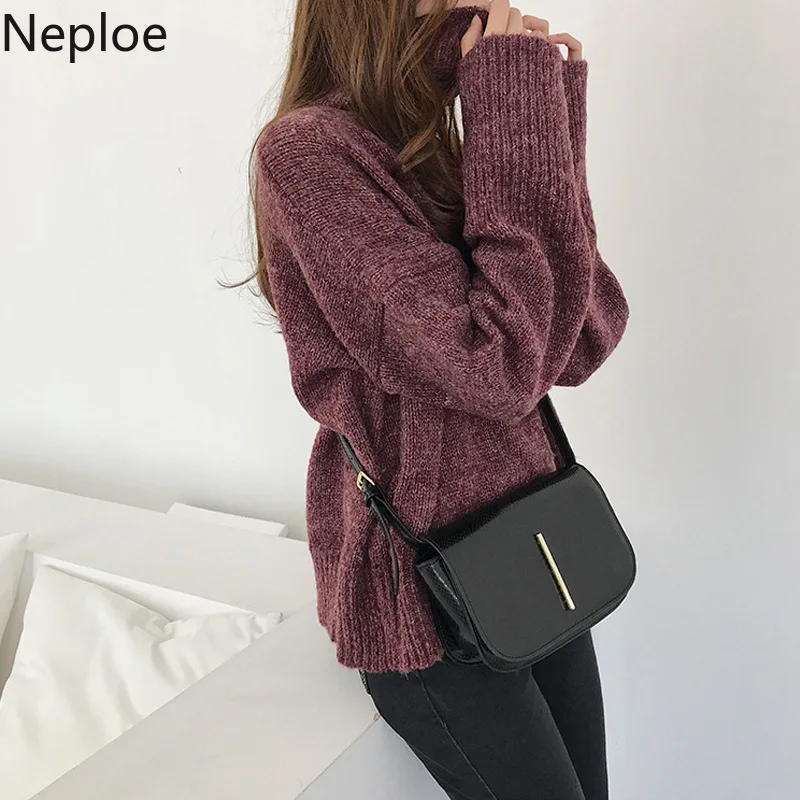 Neploe корейский новости Твердые поло воротник толстые пуловеры свободный тонкий дикий вязаный свитер Простой Pull Femme Hiver 45676