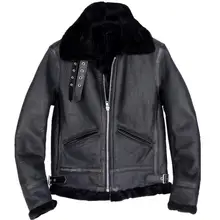 Черная Мужская Военная B3 куртка-бомбер из овечьей шерсти размера плюс XXXL из натуральной овчины для русской зимы