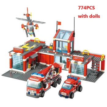 

774PCS City Fire Fighting Building Blocks Compatible Firefighter Figure Truck Car DIY Bricks Helicopter Boat Toy For Kids