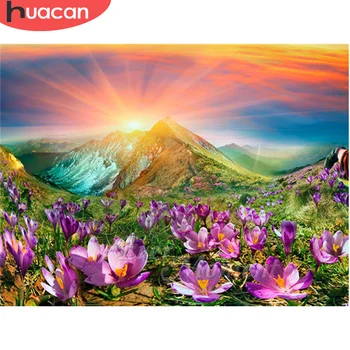 

HUACAN Diamond Painting Sunset Cross Stitch 5D Diamond Embroidery Mountain Landscape Rhinestones Art Picture Home Decoration