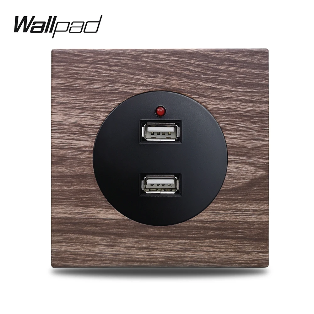 Wallpad L6 двойное 2 зарядное устройство черз порт USB порты розетка 2.4A выход алюминиевая тарелка деревянная