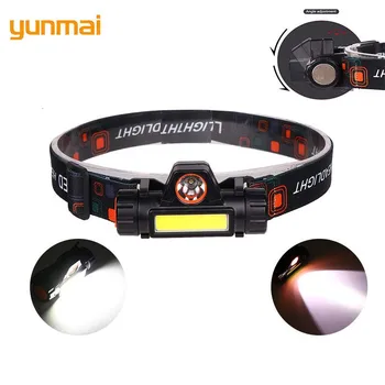 

Portable mini LED Headlamp XPE+COB LED Headlight Head Lamp Flashlight Torch Lanterna head light Built-in battery for Camping