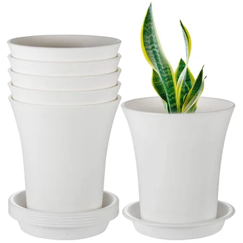 

plastic Flower Pots Succulent Planter Herb Planter with Drain Hole and Tray Pack of 6 Excluding Plants 5.3 Inch