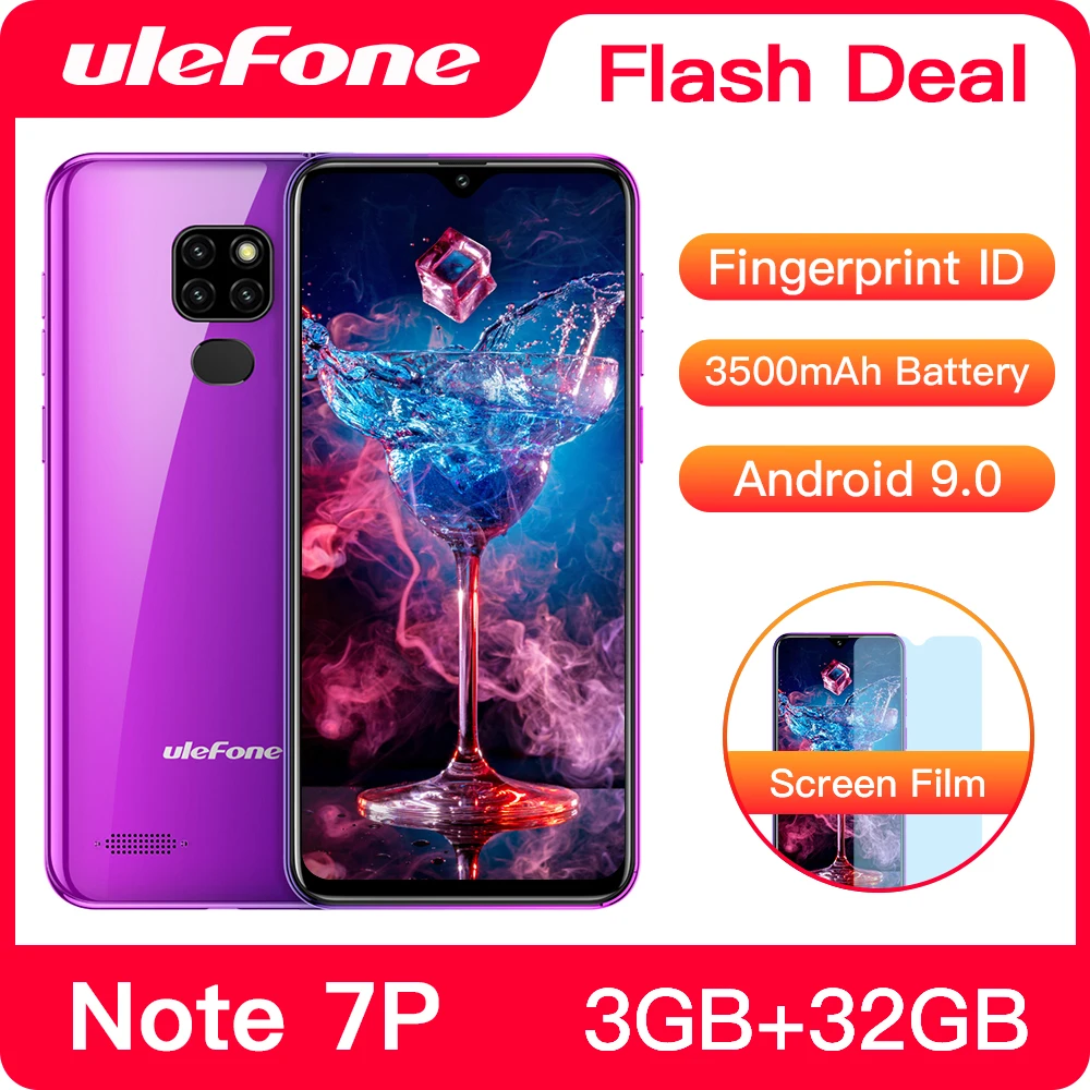  Ulefone Note 7P Smartphone Android 9.0 Quad Core 3500mAh 6.1 inch Triple Camera 3GB+32GB 4G Cell Ph