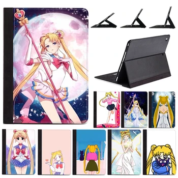 

Anime Sailor Moon Cute Bunny Cat Luna Cartoon PU Leather Case Cover For Apple iPad Air 2 3 9.7" 5 6th Gen 10.5" MINI 4 5 Series