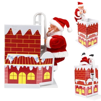

New Year Home Decoration Christmas Decoration Santa Claus Climbing Chimney Electric Toy Doll With Music For Christmas h