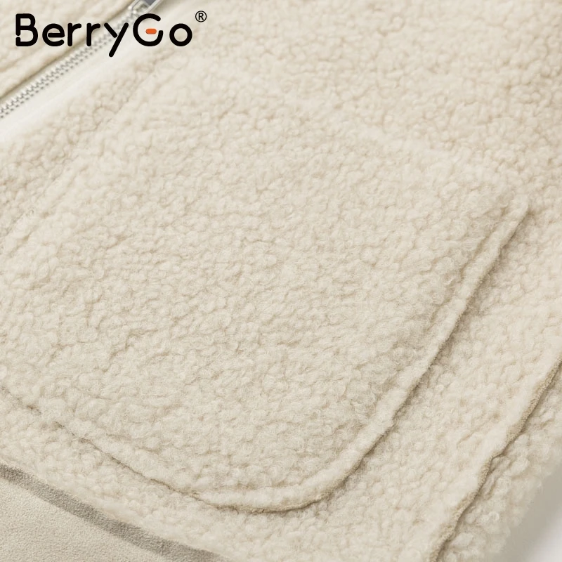 BerryGo повседневное лоскутное искусственное меховое кожаное пальто для женщин на молнии с карманами из искусственного меха женские зимние куртки шикарные женские теплые замшевые пальто