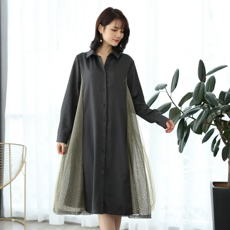 see picture XJ303 XITAO кружевное перспективное платье весеннее однотонное лоскутное маленькое повседневное длинное платье XJ3035 - Цвет: see picture XJ303