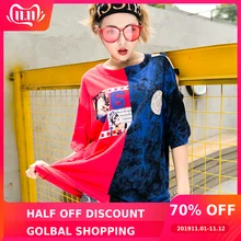 Уличная мода бренд летняя новая индивидуальная абстрактная креативная простроченная Длинная женская футболка с коротким рукавом