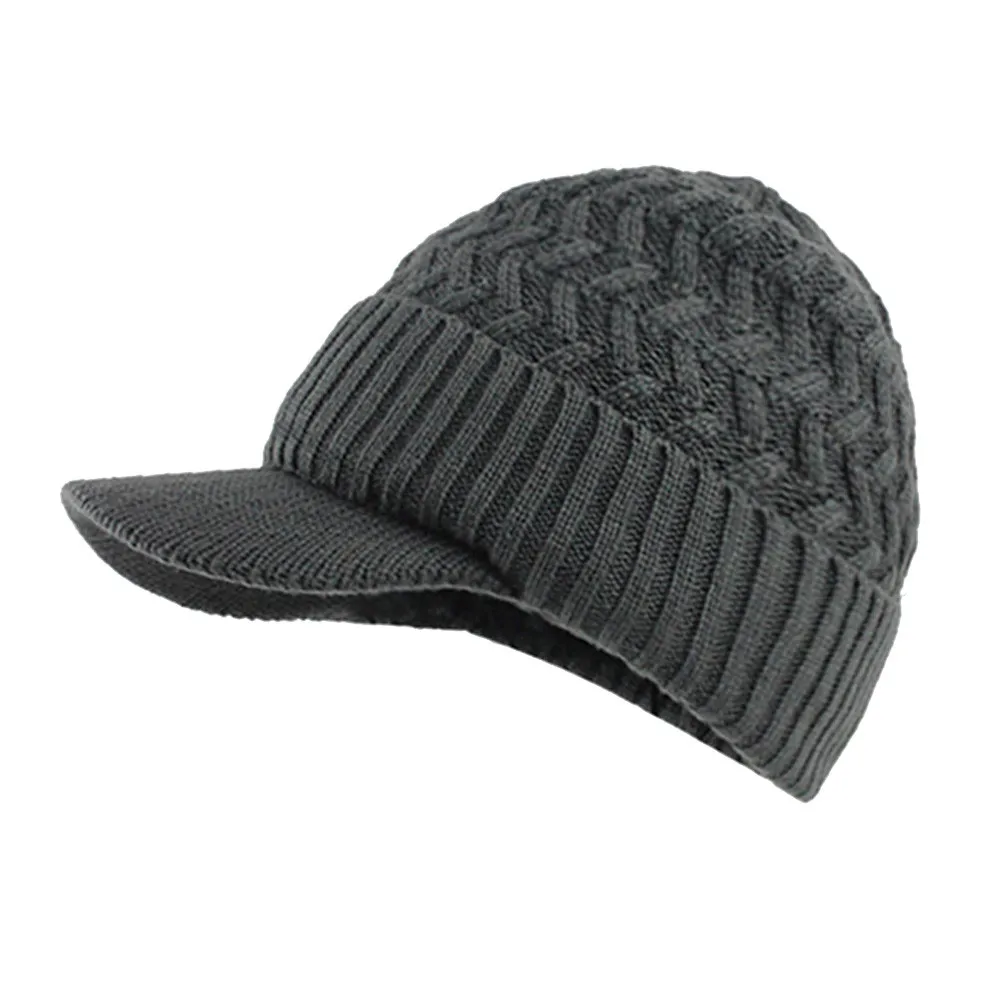 Зимняя мужская шапка и шарф, теплая вязаная шапка и шарф, уличные козырьки, повседневные дорожные однотонные кепки, простые головные уборы, Снэпбэк - Цвет: Серый