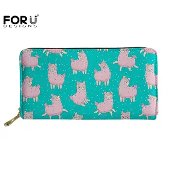 

FORUDESIGNS Women Wallets Cute Cartoon Alpaca Print Purse Harajuku Style Wallets Leather Coin Purses Cards Holder Green-Wallets