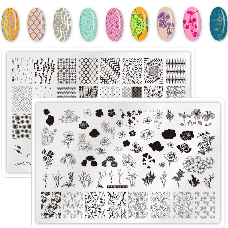

WAKEFULNESS Geometry Grid Nail Art Stamping Plates Stainless Steel Flowers Image Nail Template Stencils Manicure Stamp Tools