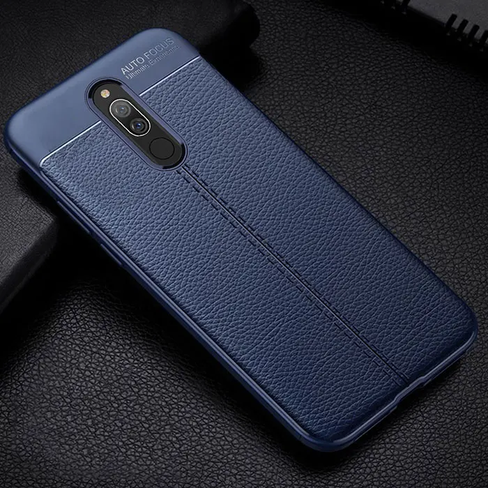 Тонкий чехол для Xiaomi Redmi 8, чехол, кожаный силиконовый чехол с текстурой, чехол для Xiaomi Redmi 8A 8 A, мягкий чехол из ТПУ с полной защитой - Цвет: Синий