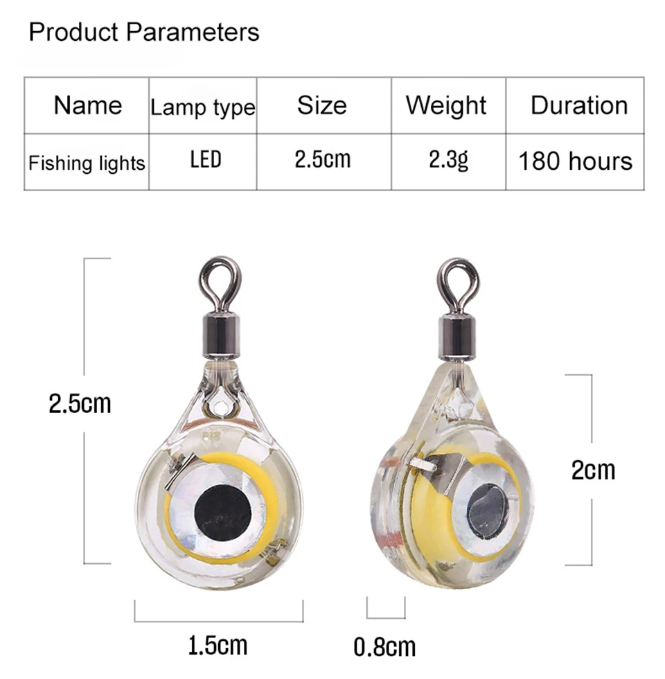 Description Picture 4 of item1PCS Fishing Lure Light LED Fishing Lamp Luminous Lure Deep Underwater Eye Shape Fishing Bait With Hook Fishing Squid Lure