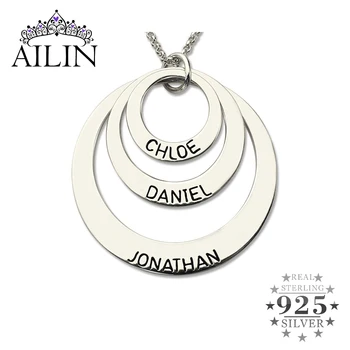 

AILIN Engraved Three Disc Necklace Handmade Necklace with Name Personalized Mother Jewelry Nameplate Christmas Gifts 925 Silver