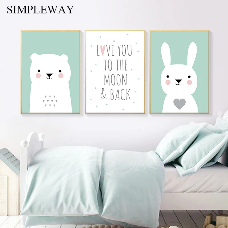

Cartoon Animal Bear Bunny Poster Nursery Art Print Wall Canvas Painting Nordic Kids Decoration Picture Baby Child Bedroom Decor
