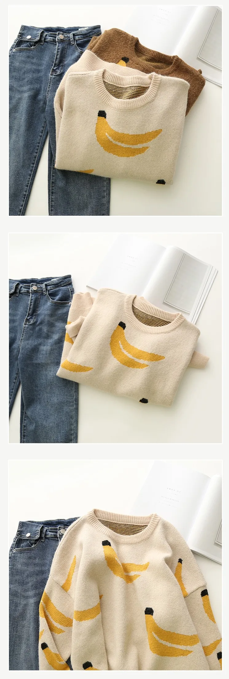 Пуловер с круглым вырезом и рисунком банана и фруктов; зимний свитер; 60182-LH