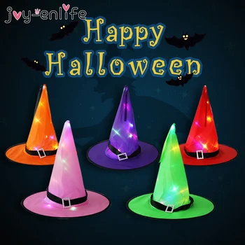 

Halloween LED Luminous Headdress Magic Witch Hat Halloween Outdoor Tree Garden Trick Or Treat Girl Costume Decoration Props