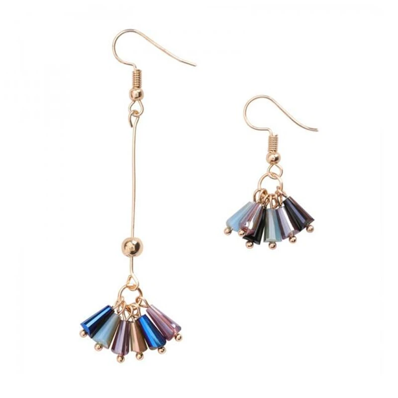 

2019 Korea Statement Unique Asymmetrical Gold Earrings Summer Trendy Long Tassel Colorful Crystal Dangle Drop Earrings for Women