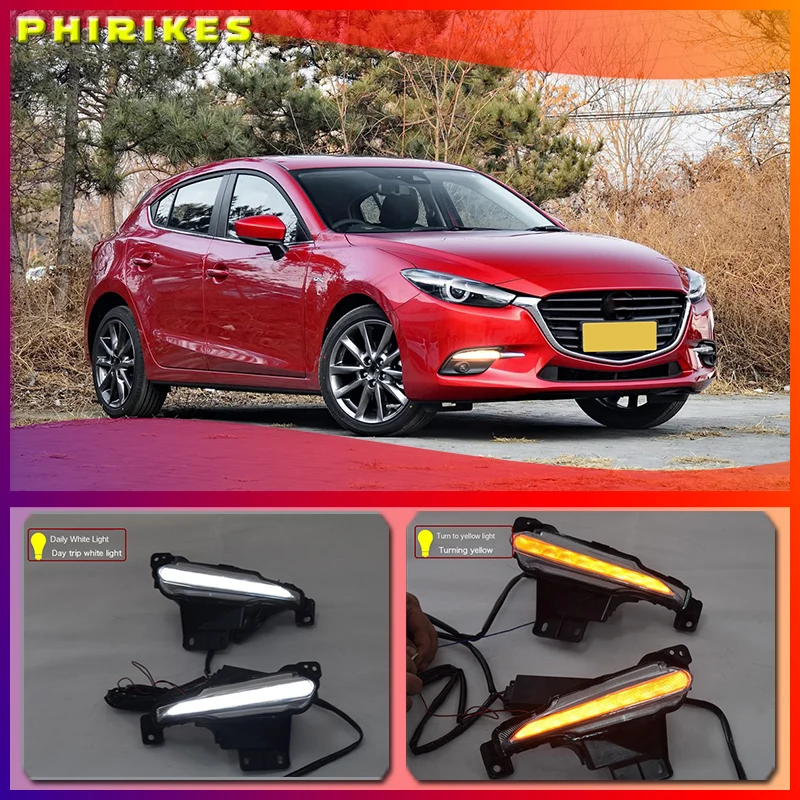 

Дневные ходовые огни для Mazda 3 Mazda3 Axela 2017 2018 светодиодный ные ДХО Противотуманные фары дневсветильник с желтым сигнальным реле