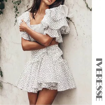 

Polka Dot Print Ruffle White Christmas Dress Sexy Off Shoulder Women Retro Short Club Mini Backless Square Neck Boho Dress