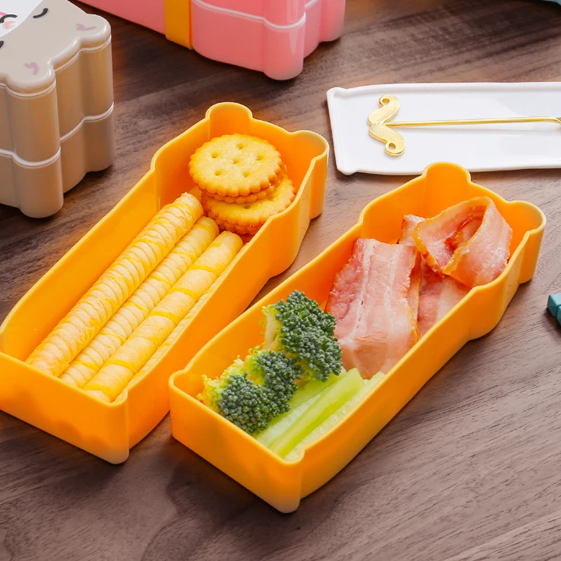 Портативный мини Bento Box контейнеры для детей, милый двойной Штабелируемый мультфильм ланч-боксы, BPA-бесплатно и мыть в посудомоечной машине(синий