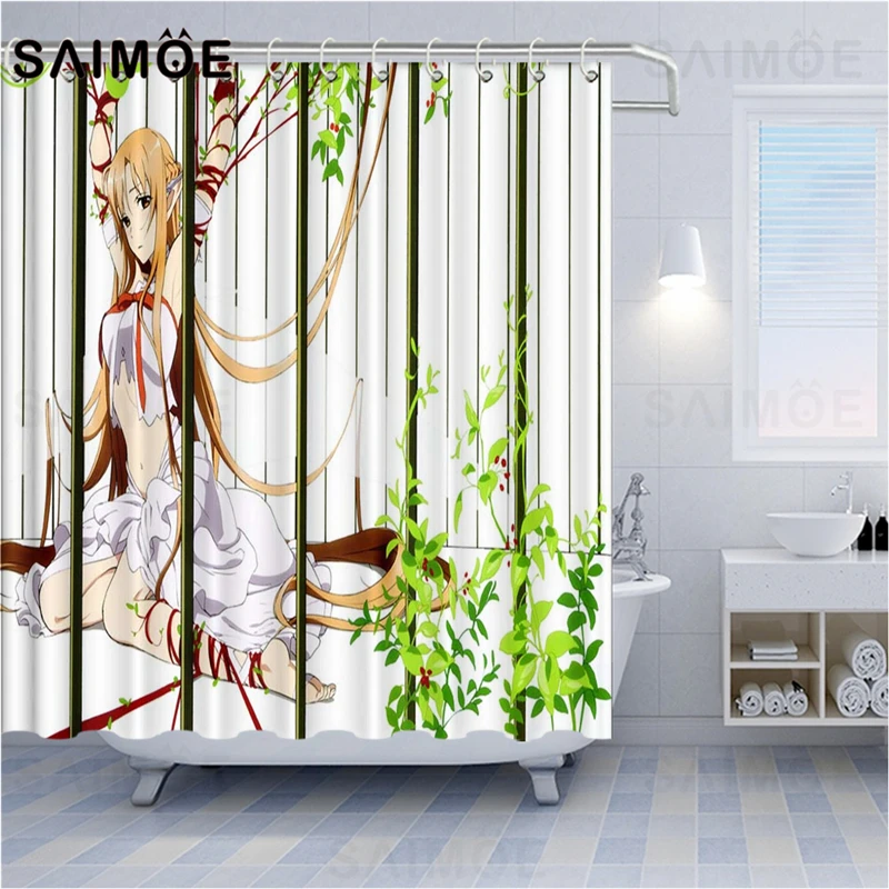 ATOMAX Cartoon Anime Shower Curtains Kimono Girl Mouth Bite Bamboo Samurai  Kendo Home Decor Bathroom Shower Curtain Waterproof  AliExpress