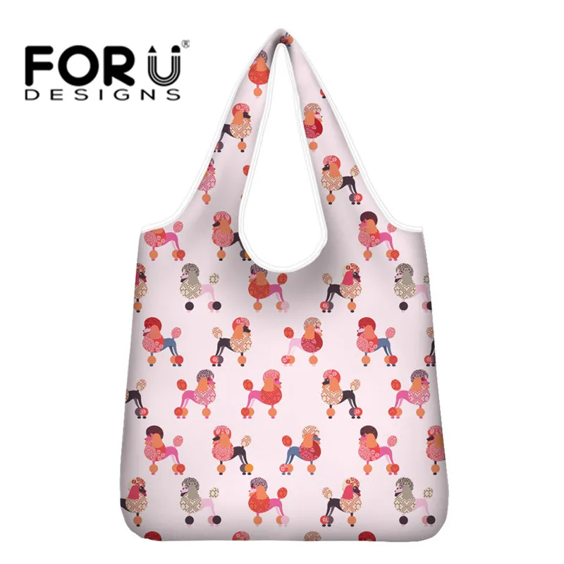 

FORUDESIHNS Poodle Dog Large Capacity Shopping Bags Folding Grocery Bag Custom Eco Friendly Shoulder Handbags for Travel