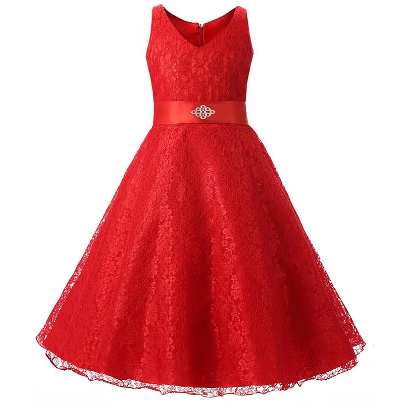 Розничная, коллекция года, кружевное Летнее Детское коктейльное платье с цветочным узором для девочек вечерние платья для девочек возрастом от 4 до 13 лет вечерние и свадебные платья - Цвет: Красный