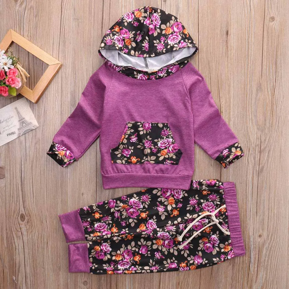 

Newborn Toddler Kid Boy Girl Hooded Sweatshirt Tops+Pants Tracksuit Outfits Clothes Cotton Flower Baby Sets