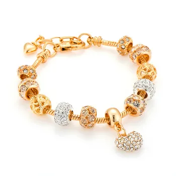 

Luxury Crystal Charm Heart Bracelets & Bangles Gold Pandora Bracelets For Women Mbr170216