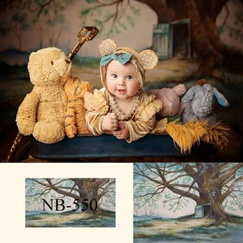 

Pooh Corner Tree House Backdrop Children Birthday Cake Smash Background Baby Kids Portrait Photography Backdrops