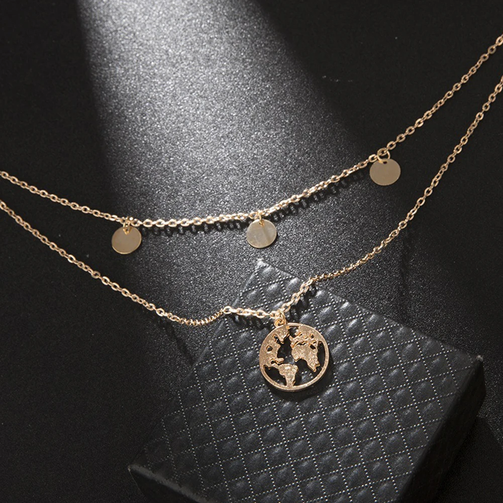 Двухслойная карта мира женское ожерелье Шикарный сплав уникальные ювелирные изделия Простой модный подарок кулон круг