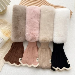 Winter Plush Scarf Woman Thick Fish Tail Wool Knit Cross Fur Collar Wavy Scarf Women Temperament Trendy Knitted Cross Scarf