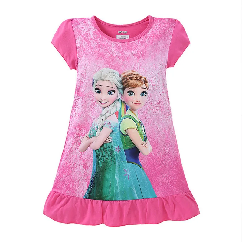 Kids Girls Princess Dress Anna Elsa Minnie Mouse Sofia Unicorn Print Cartoon Costume Baby Children Summer Clothes PJS 3-9T